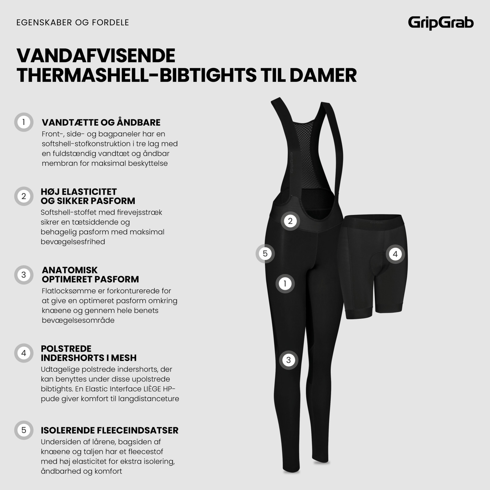 Beklædning - Cykelbukser - GripGrab Vandafvisende ThermaShell Bibtights til damer