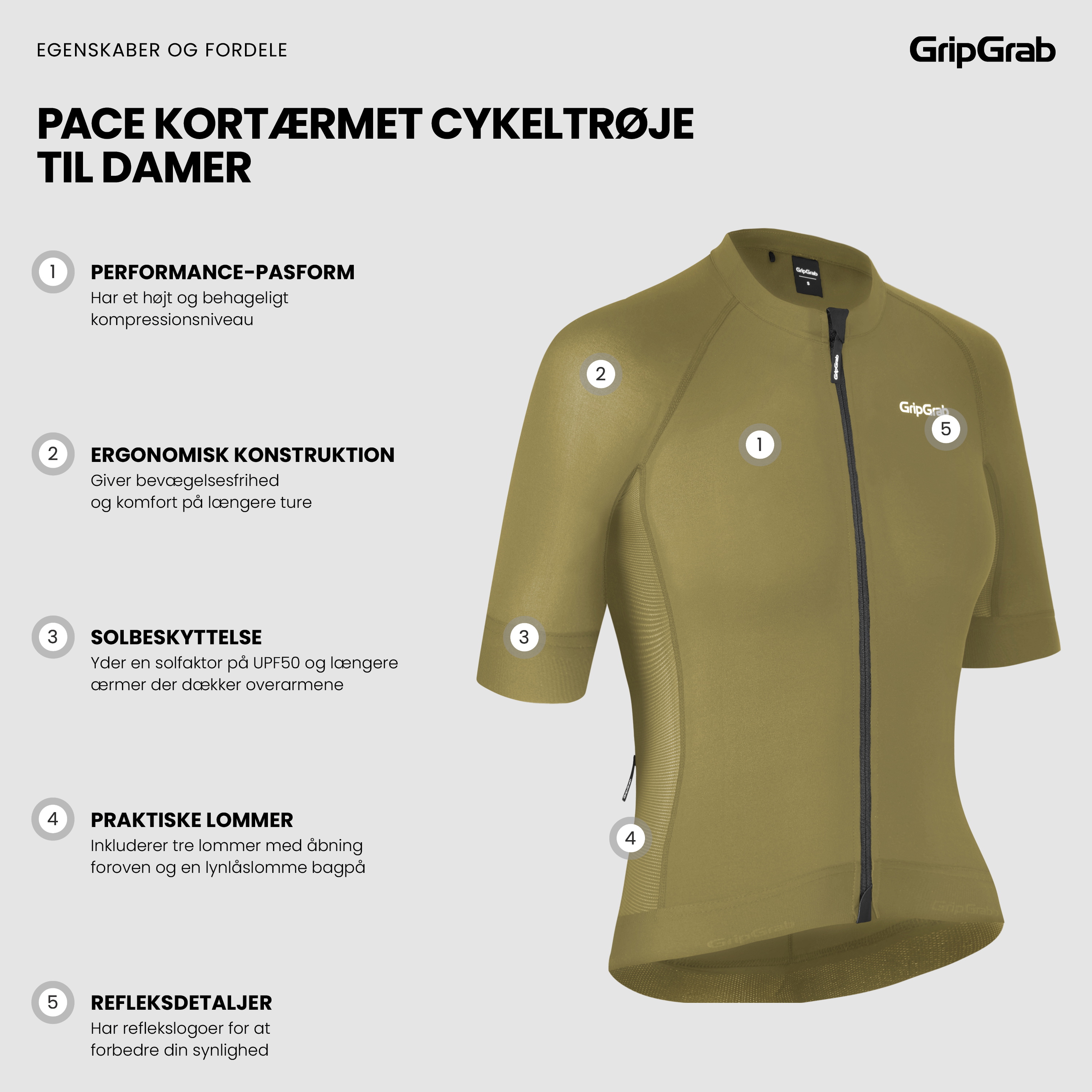 Beklædning - Cykeltrøjer - GripGrab Women's PACR Kortærmet Cykeltrøje - Olive Green