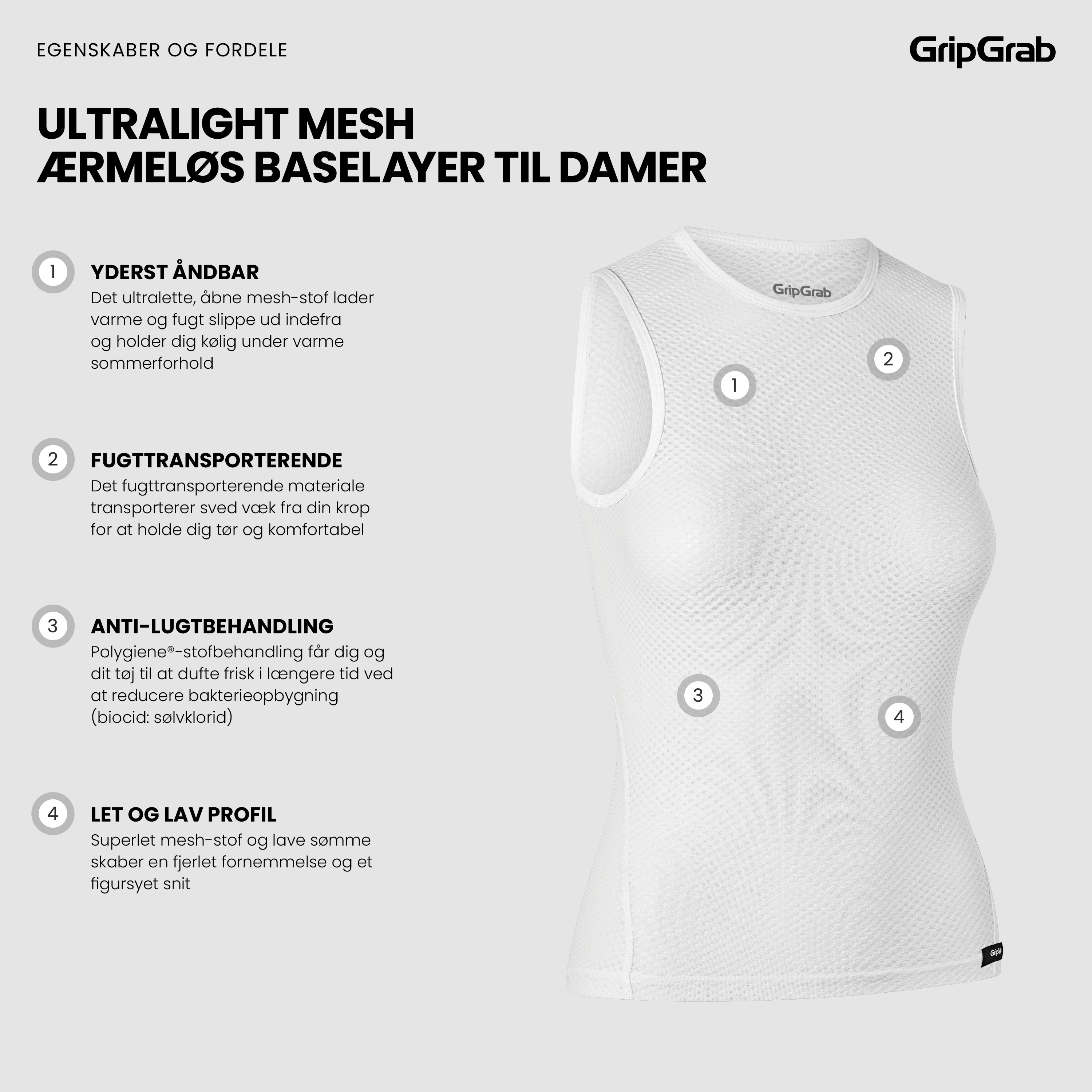 Beklædning - Baselayer / Undertøj - GripGrab Women's Ultralight Ærmeløs Mesh Baselayer - White
