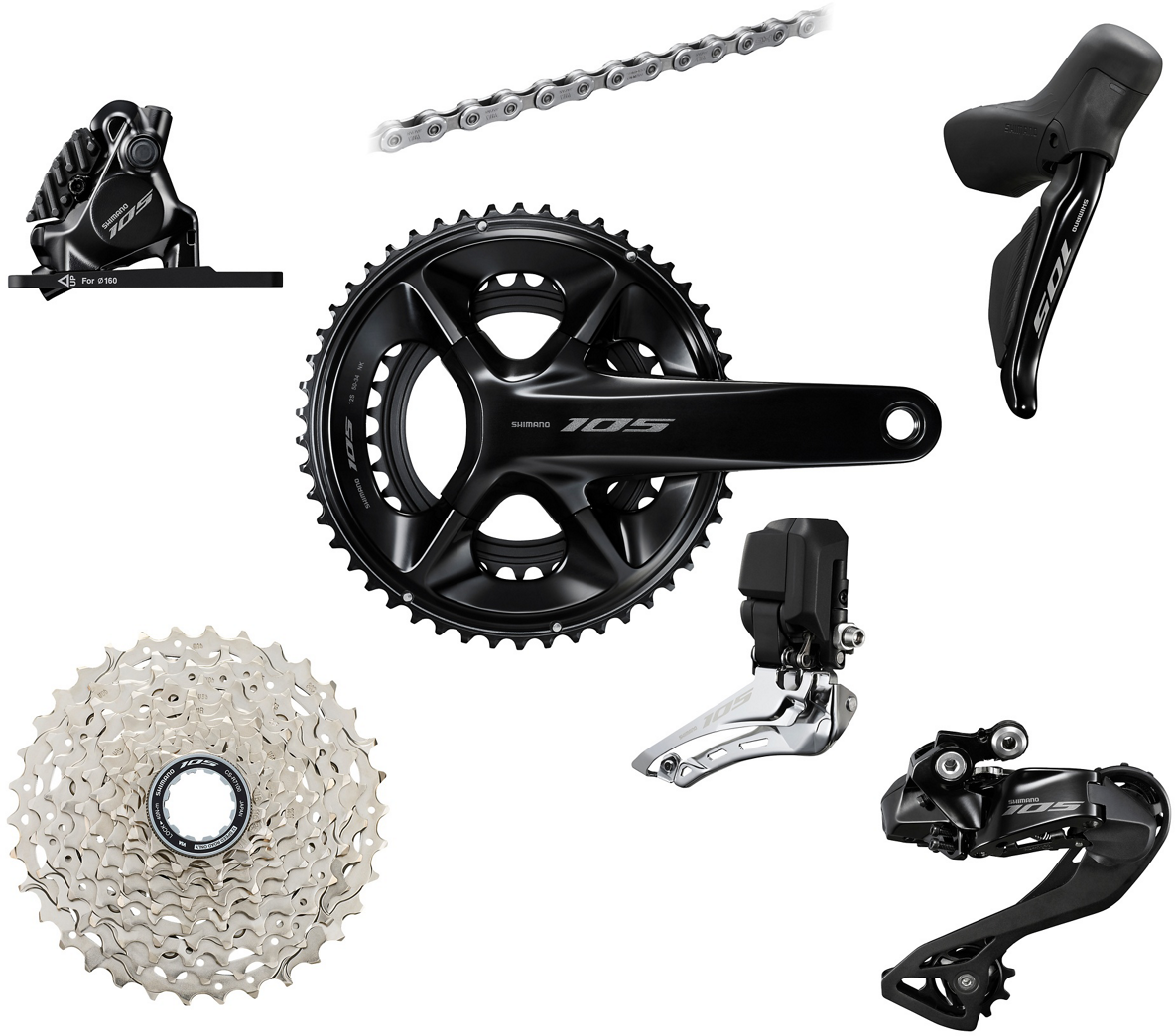 Shimano 105 Di2 R7100 172 5mm Komplet Geargruppe 2x12