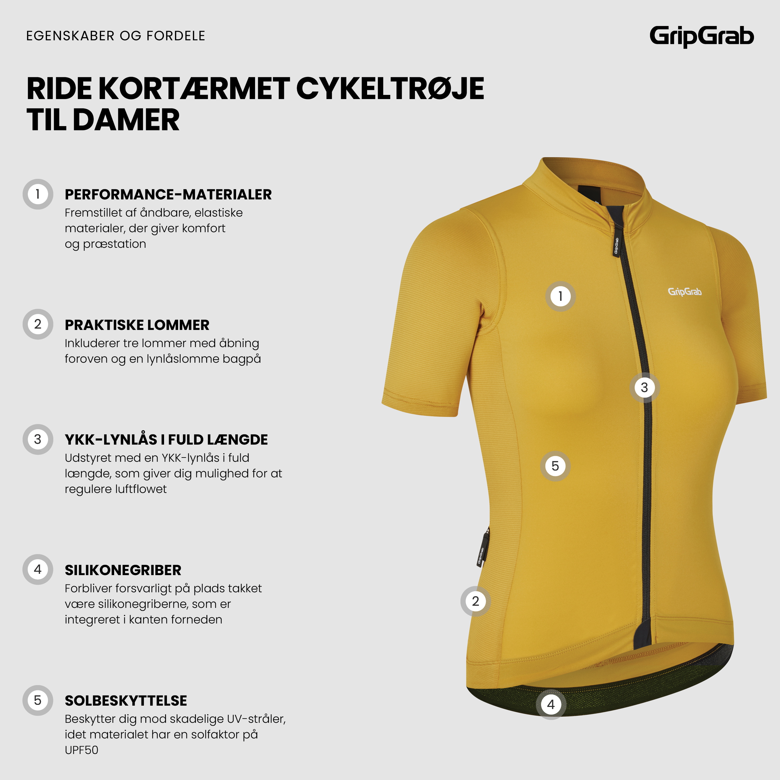 Beklædning - Cykeltrøjer - GripGrab Women's Ride Kortærmet Cykeltrøje - Mustard Yellow