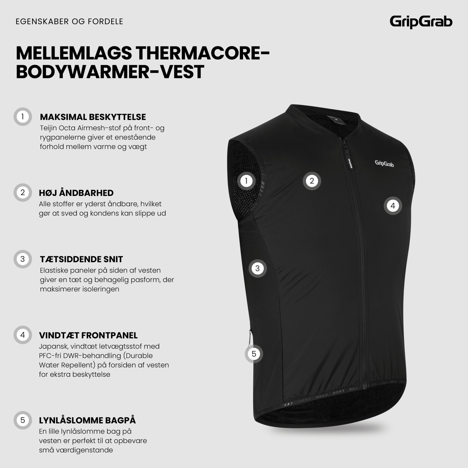 Beklædning - Regntøj & Vindtøj - GripGrab Mellemlags ThermaCore Bodywarmer Vest