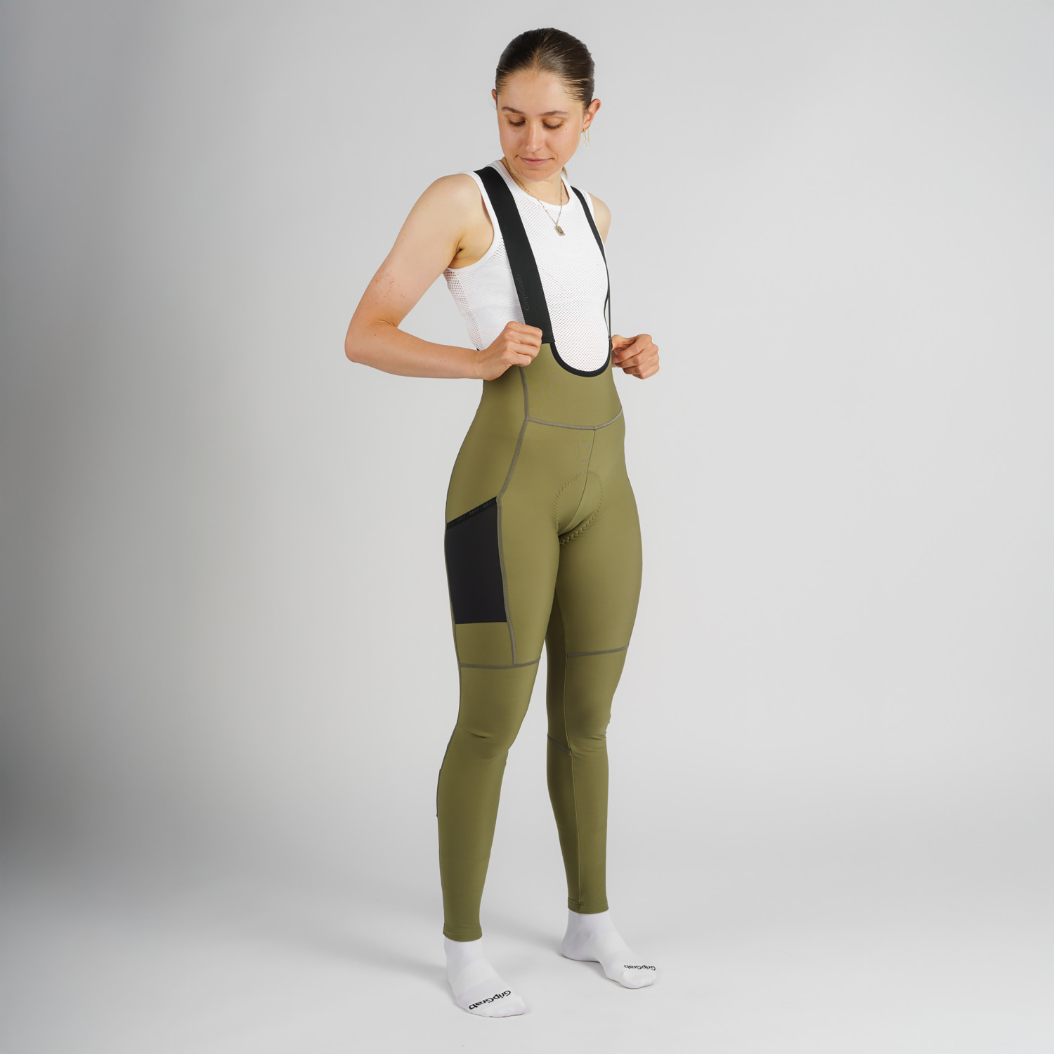 Beklædning - Cykelbukser - GripGrab PACR Thermo bibtights til damer - Olive Green