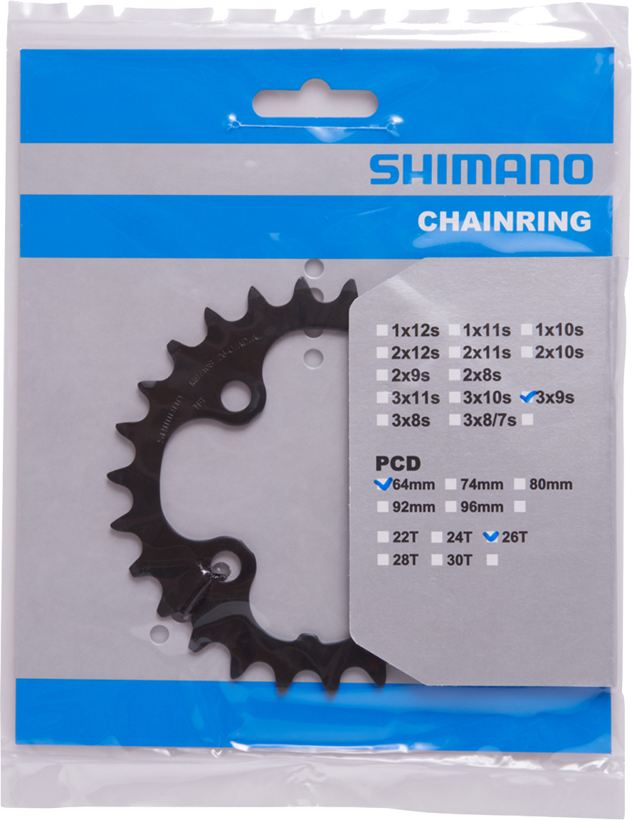 Reservedele - Klinger - Shimano Deore FC-M590 Klinge 26T 64mm BCD Indre 3x9 speed Sort