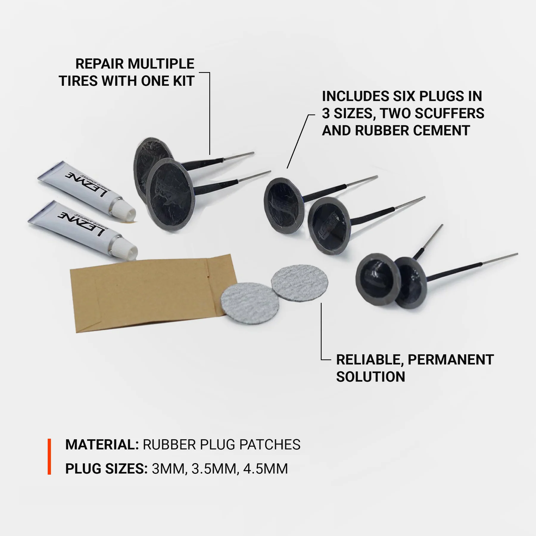 Reservedele - Tubeless - Lezyne Tubeless (Tire Repair) Pro Plugs m. 2 x 3mm, 2 x 3.5mm og 2 x 4.5mm plugs