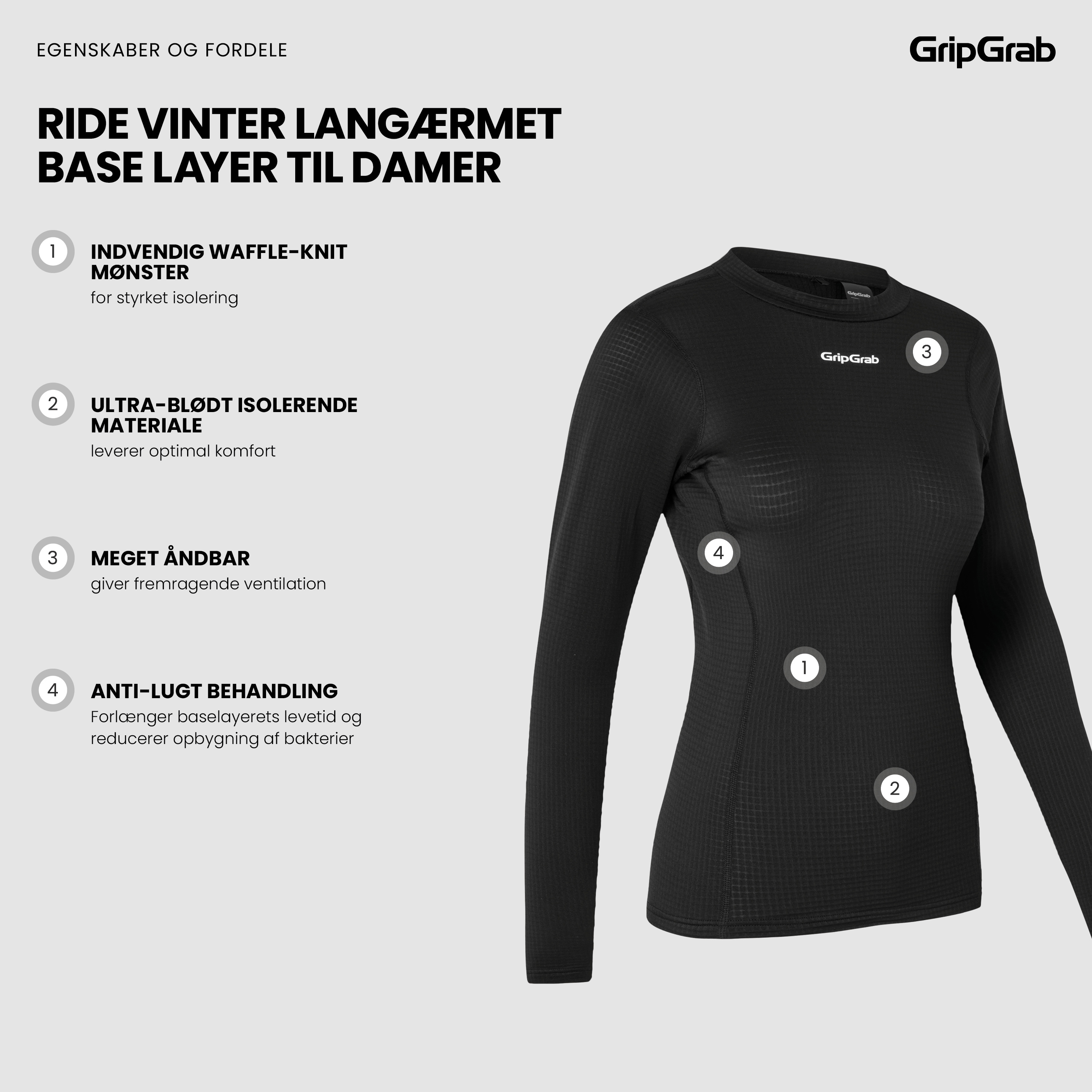 Beklædning - Baselayer / Undertøj - GripGrab RIDE Vinter Langærmet Base Layer til damer - Black