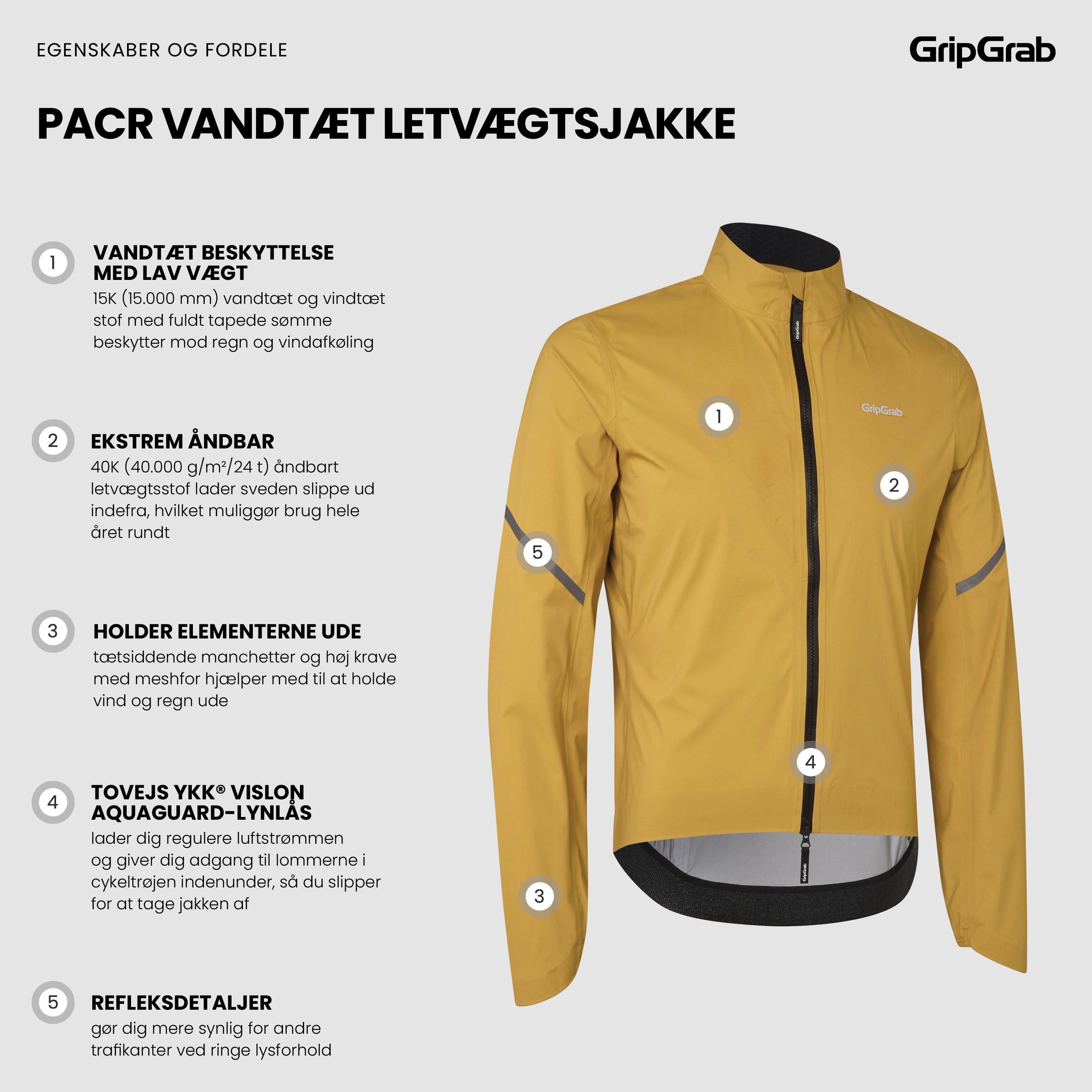 Beklædning - Cykeljakker - GripGrab Vandtæt PACR-letvægtsjakke - Mustard Yellow