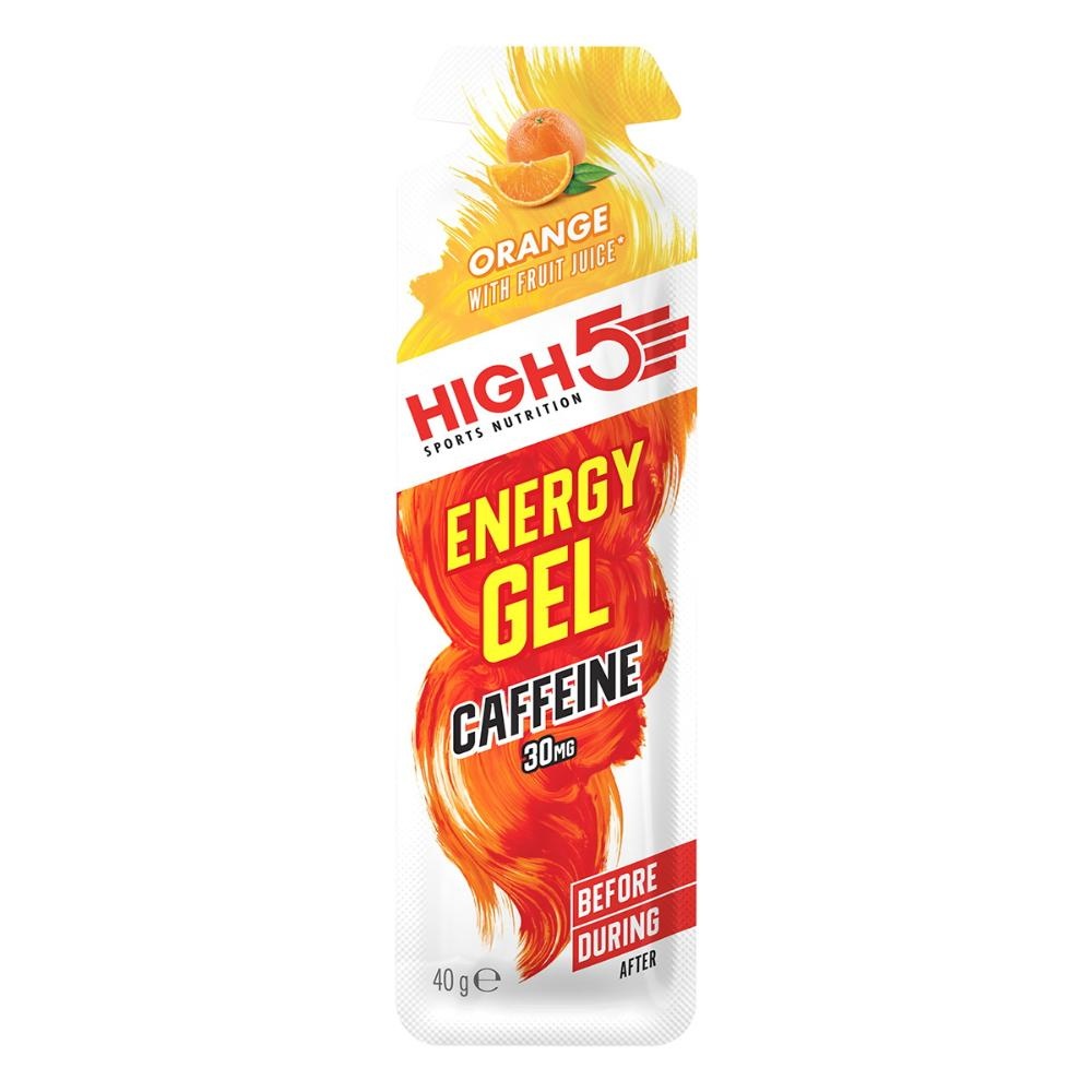Se High5 Energy Gel Plus m. koffein 32 ml - Orange hos Cykelexperten.dk