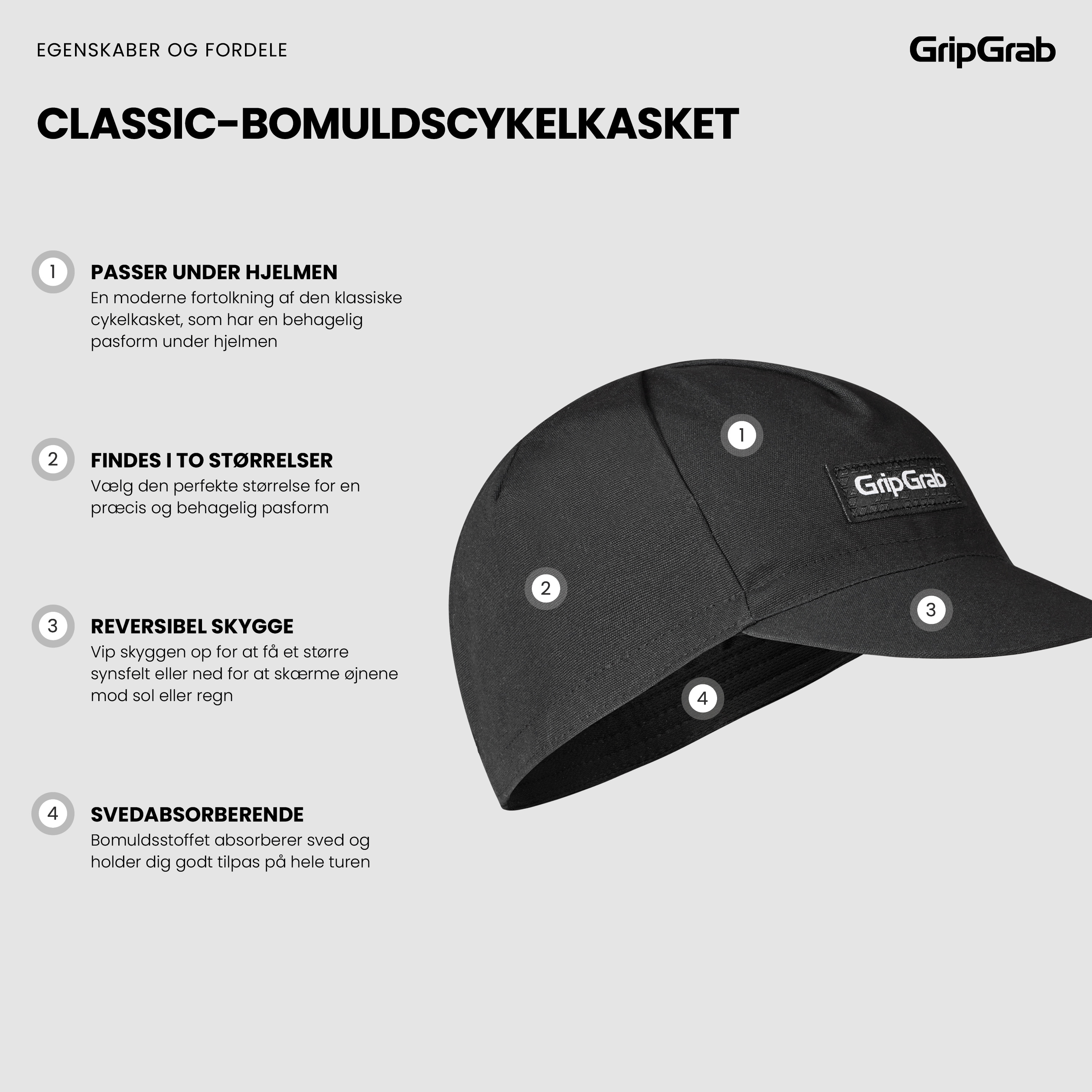 Beklædning - Cykelkasketter - GripGrab Classic Bomulds Cycling Cap - Black